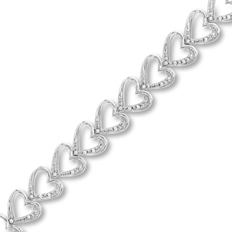 0.25 CT. T.W. Diamond Open Heart Link Bracelet in Sterling Silver|Peoples Jewellers