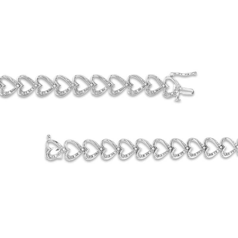 Main Image 3 of 0.25 CT. T.W. Diamond Open Heart Link Bracelet in Sterling Silver