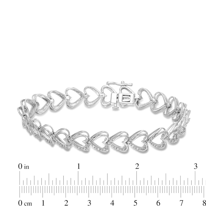 Main Image 4 of 0.25 CT. T.W. Diamond Open Heart Link Bracelet in Sterling Silver