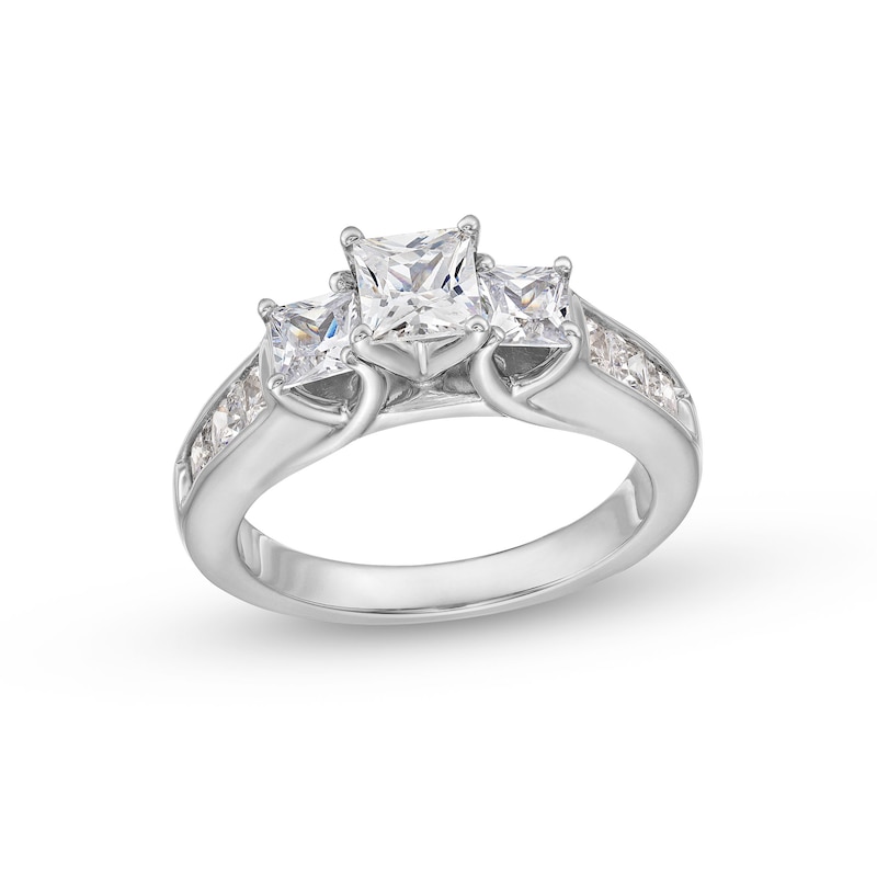 Main Image 1 of 1.95 CT. T.W. Princess-Cut Diamond Past Present Future® Engagement Ring in 14K White Gold