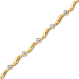 0.15 CT. T.W. Diamond Wave Link Alternating Bracelet in 10K Gold