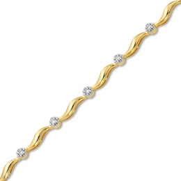0.15 CT. T.W. Diamond Wave Link Alternating Bracelet in 10K Gold