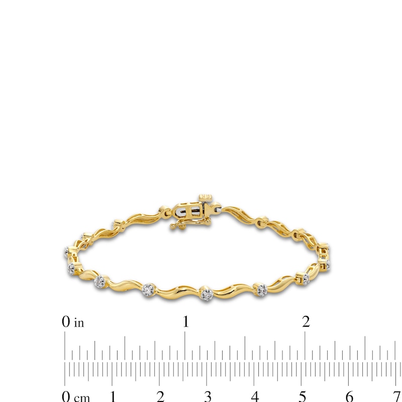Main Image 4 of 0.15 CT. T.W. Diamond Wave Link Alternating Bracelet in 10K Gold