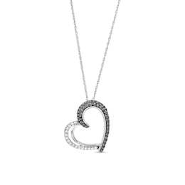 0.50 CT. T.W. Black and White Diamond Tilted Heart Pendant in Sterling Silver