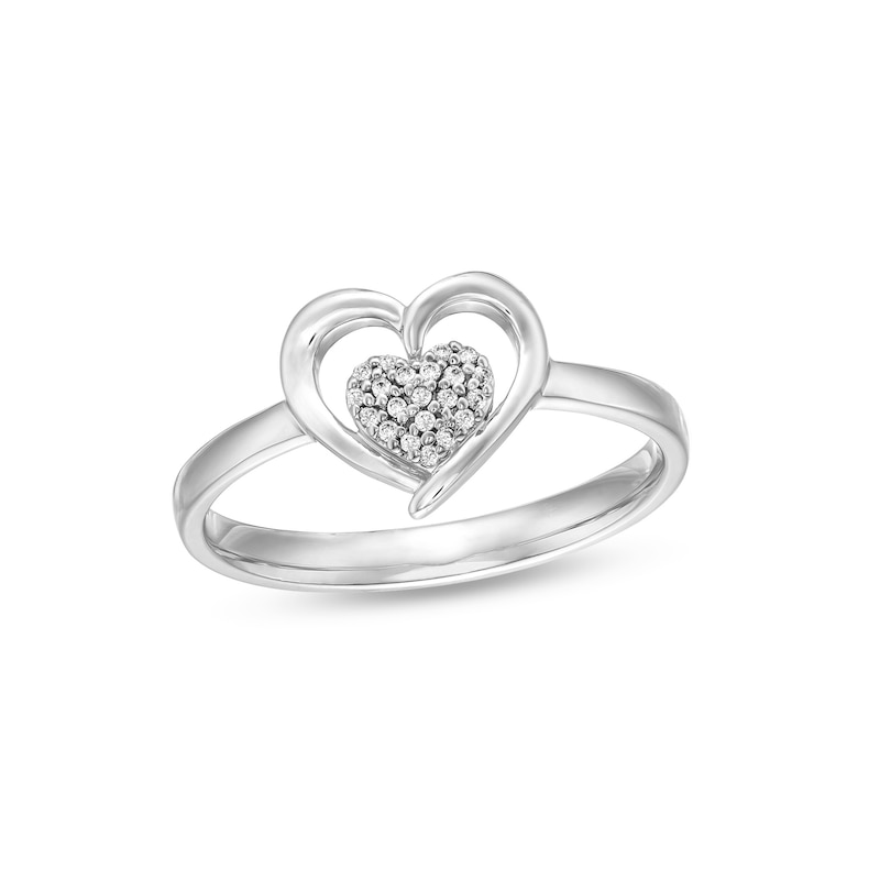 0.06 CT. T.W. Diamond Heart Framed Promise Ring in Sterling Silver