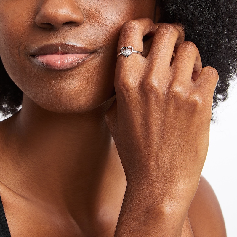 Main Image 2 of 0.06 CT. T.W. Diamond Heart Framed Promise Ring in Sterling Silver