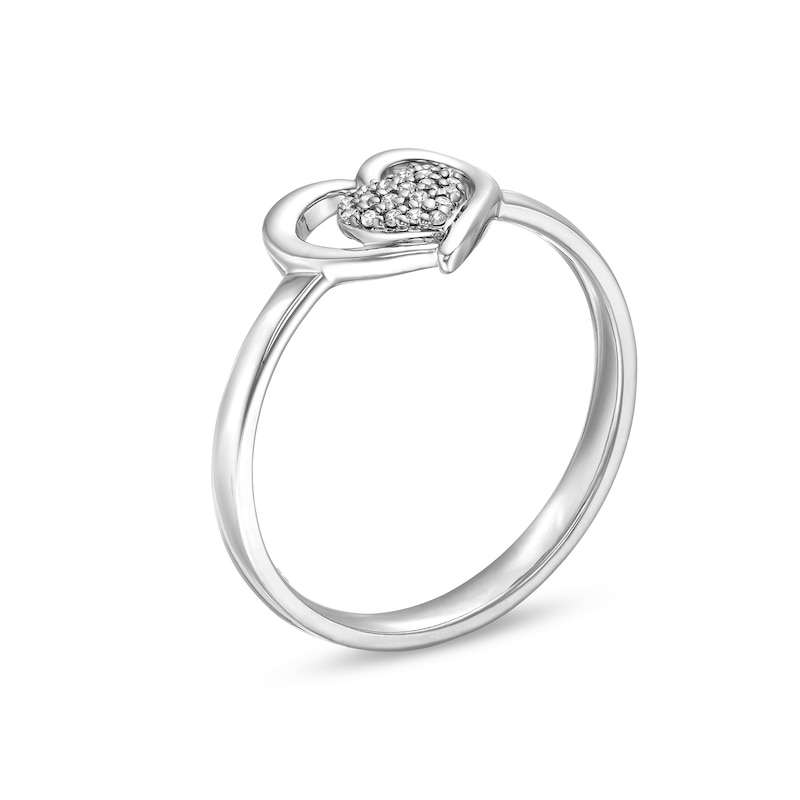 Main Image 3 of 0.06 CT. T.W. Diamond Heart Framed Promise Ring in Sterling Silver