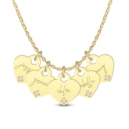 Diamond Accent Engravable Name Five Piece Heart-Shaped Disc Charm Pendant (5 Lines)