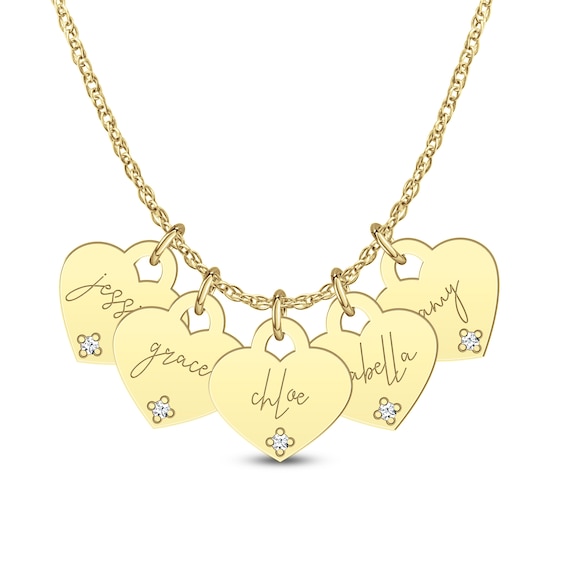Diamond Accent Engravable Name Five Piece Heart-Shaped Disc Charm