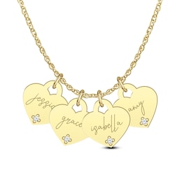 Diamond Accent Engravable Name Four Piece Heart-Shaped Disc Charm Pendant (4 Lines)