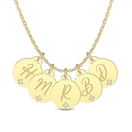 Diamond Accent Engravable Initial Five Piece Disc Charm Pendant (5 Initials)
