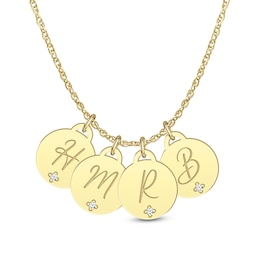 Diamond Accent Engravable Initial Four Piece Disc Charm Pendant (4 Initials)