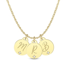 Diamond Accent Engravable Initial Three Piece Disc Charm Pendant (3 Initials)