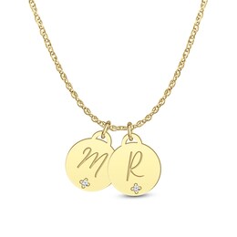 Diamond Accent Engravable Initial Two Piece Disc Charm Pendant (2 Initials)