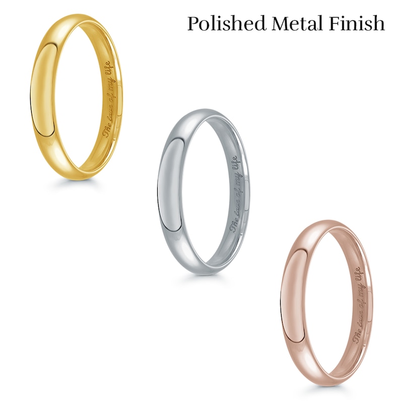 Main Image 3 of 3.0mm Engravable Dome Confort-Fit Wedding Band in 14K Rose Gold (1 Finish and Line)