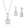 Thumbnail Image 1 of Pear-Shaped White Lab-Created Sapphire Double Teardrop Pendant and Earrings Set in Sterling Silver