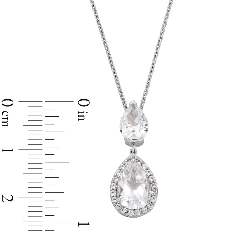 Main Image 3 of Pear-Shaped White Lab-Created Sapphire Double Teardrop Pendant and Earrings Set in Sterling Silver