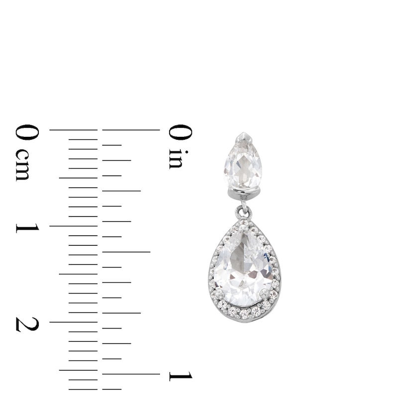 Main Image 4 of Pear-Shaped White Lab-Created Sapphire Double Teardrop Pendant and Earrings Set in Sterling Silver