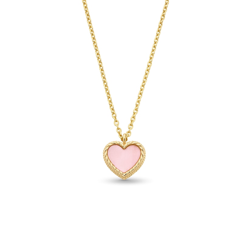 6.0mm Heart-Shaped Pink and White Mother-of-Pearl Frame Reversible Pendant in 14K Gold