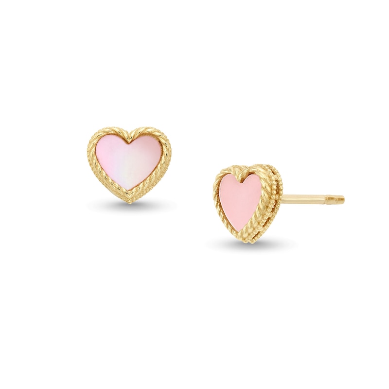 6.0mm Heart-Shaped Pink Mother-of-Pearl Frame Stud Earrings in 14K Gold|Peoples Jewellers