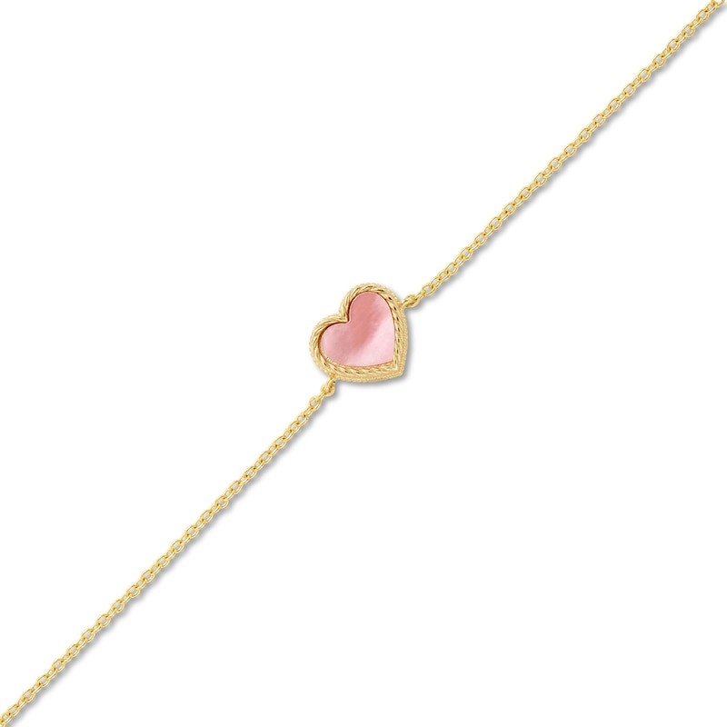 6.0mm Heart-Shaped Pink and White Mother-of-Pearl Frame Reversible Bracelet in 14K Gold - 7.25"|Peoples Jewellers