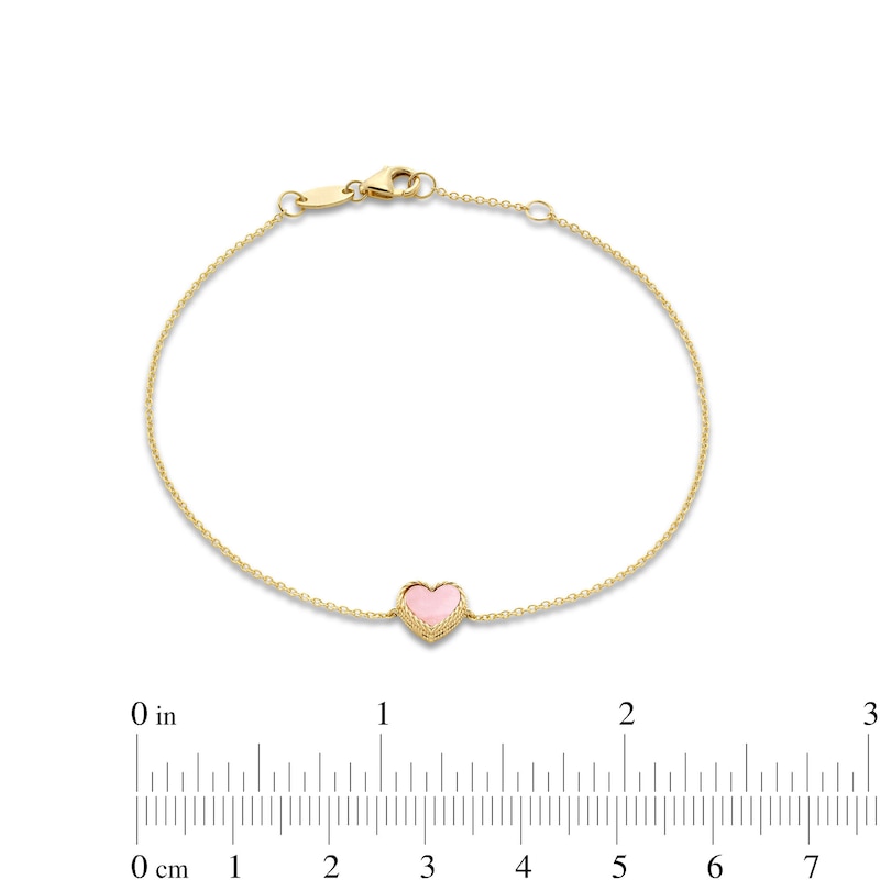 6.0mm Heart-Shaped Pink and White Mother-of-Pearl Frame Reversible Bracelet in 14K Gold - 7.25"