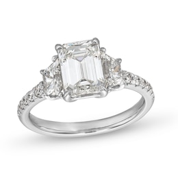 3.00 CT. T.W. Certified Emerald and Trapezoid-Cut Lab-Grown Diamond Engagement Ring in 14K White Gold (I/VS2)