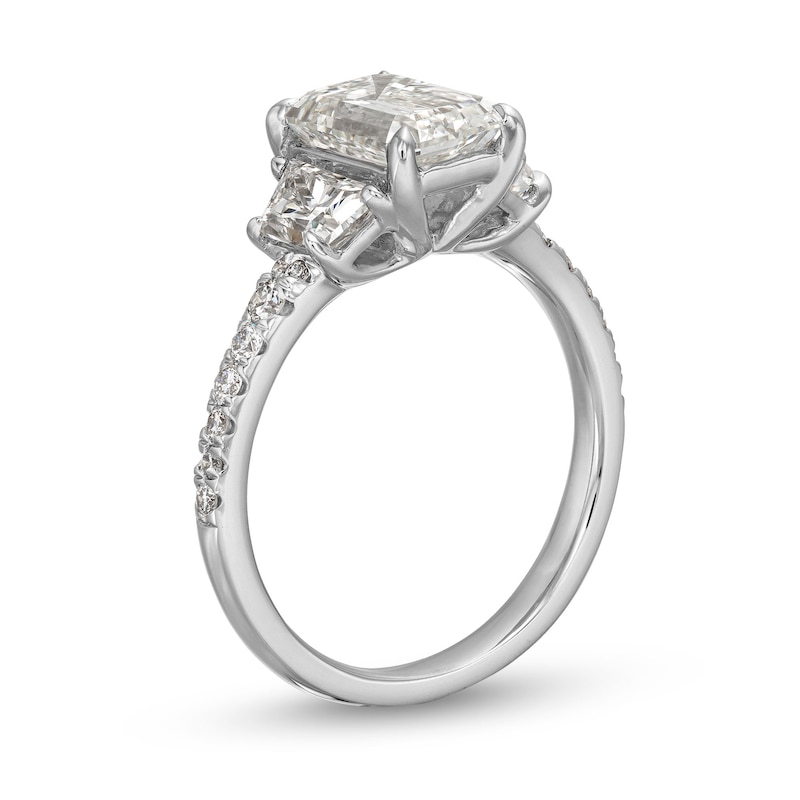 Main Image 3 of 3.00 CT. T.W. Certified Emerald and Trapezoid-Cut Lab-Grown Diamond Engagement Ring in 14K White Gold (I/VS2)