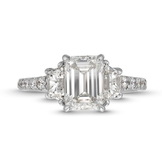 3.00 CT. T.W. Certified Emerald and Trapezoid-Cut Lab-Created Diamond Engagement Ring in 14K White Gold (I/VS2)