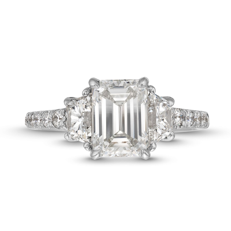 Main Image 4 of 3.00 CT. T.W. Certified Emerald and Trapezoid-Cut Lab-Grown Diamond Engagement Ring in 14K White Gold (I/VS2)