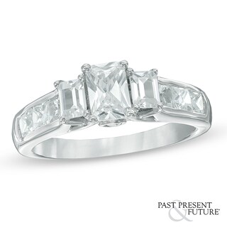1.95 CT. T.W. Emerald-Cut Diamond Past Present Future® Engagement Ring in 14K White Gold