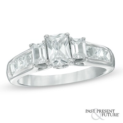 1.95 CT. T.W. Emerald-Cut Diamond Past Present Future® Engagement Ring in 14K White Gold