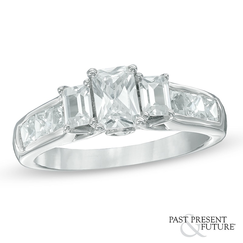Main Image 1 of 1.95 CT. T.W. Emerald-Cut Diamond Past Present Future® Engagement Ring in 14K White Gold