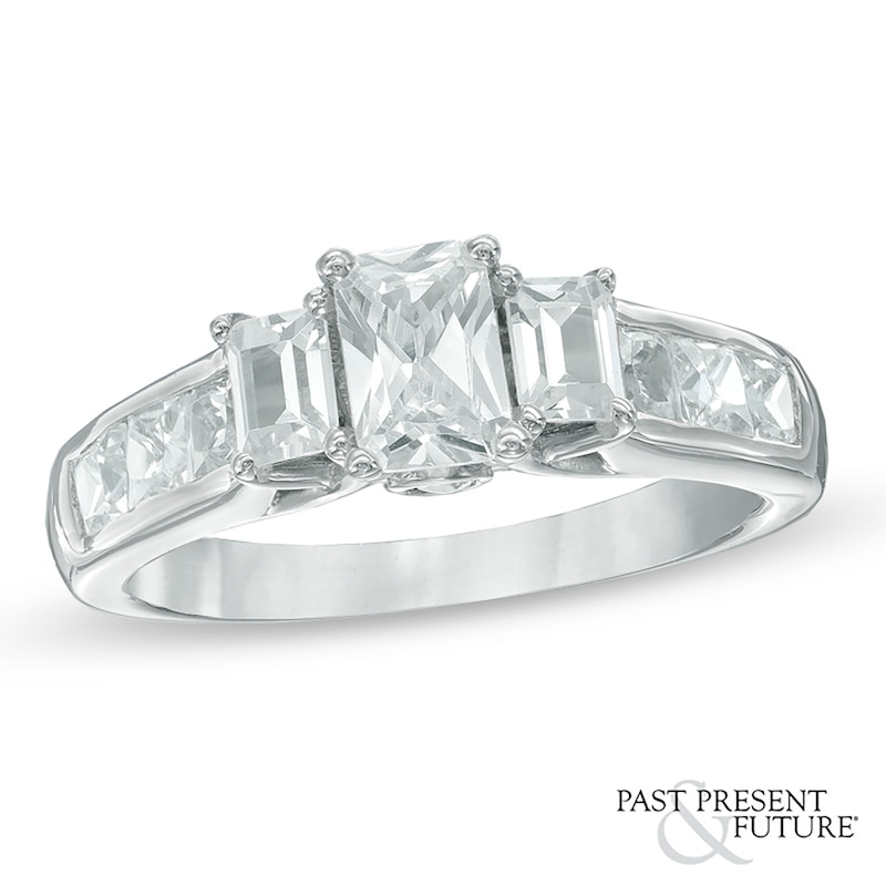 1.95 CT. T.W. Emerald-Cut Diamond Past Present Future® Engagement Ring in 14K White Gold