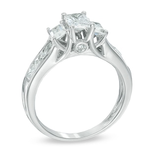 1.95 CT. T.W. Emerald-Cut Diamond Past Present Future® Engagement Ring in 14K White Gold