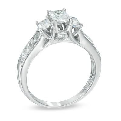 1.95 CT. T.W. Emerald-Cut Diamond Past Present Future® Engagement Ring in 14K White Gold
