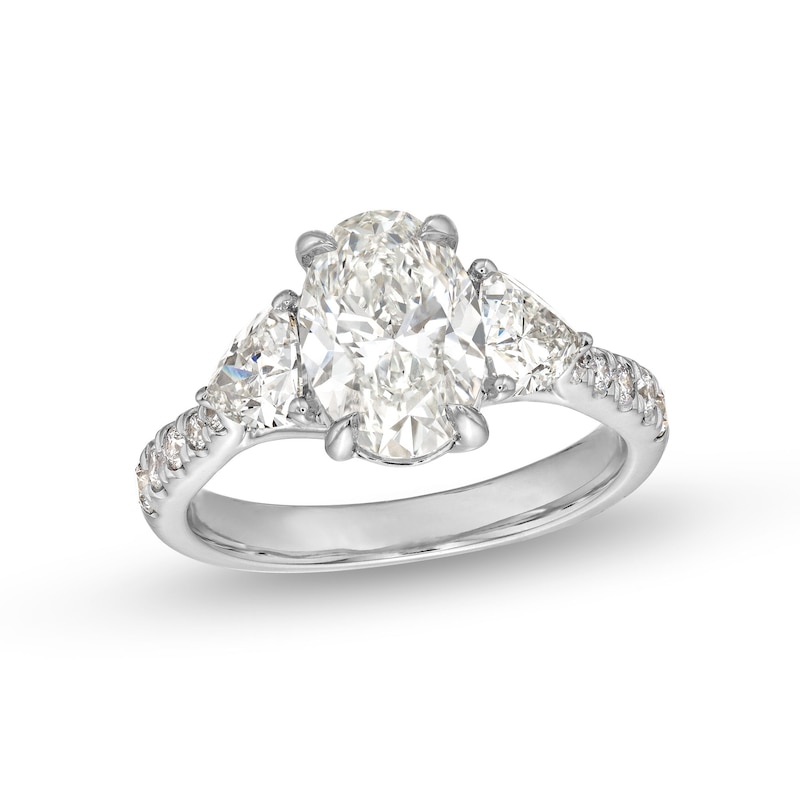 2.75 CT. T.W. Certified Oval and Trillion-Cut Lab-Created Diamond Engagement Ring in 14K White Gold (I/VS2)|Peoples Jewellers