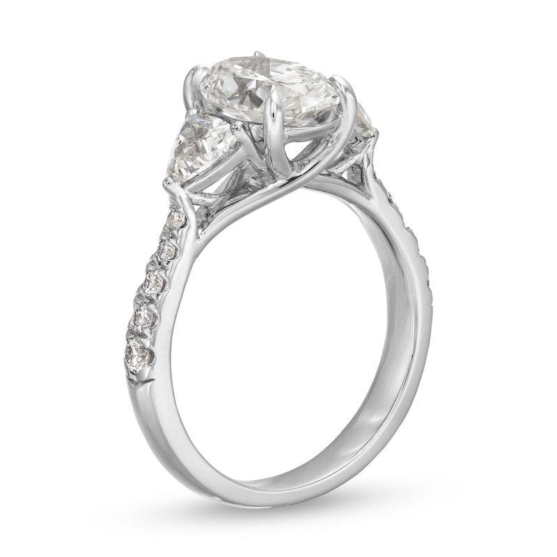 Main Image 3 of 2.75 CT. T.W. Certified Oval and Trillion-Cut Lab-Grown Diamond Engagement Ring in 14K White Gold (I/VS2)