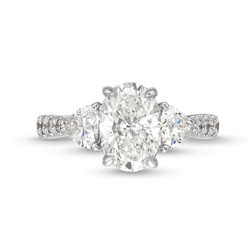 Main Image 4 of 2.75 CT. T.W. Certified Oval and Trillion-Cut Lab-Grown Diamond Engagement Ring in 14K White Gold (I/VS2)