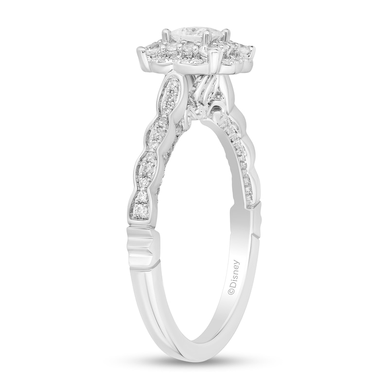 Enchanted Disney Cinderella 0.69 CT. T.W. Princess-Cut Diamond Frame Scallop Shank Engagement Ring in 14K White Gold