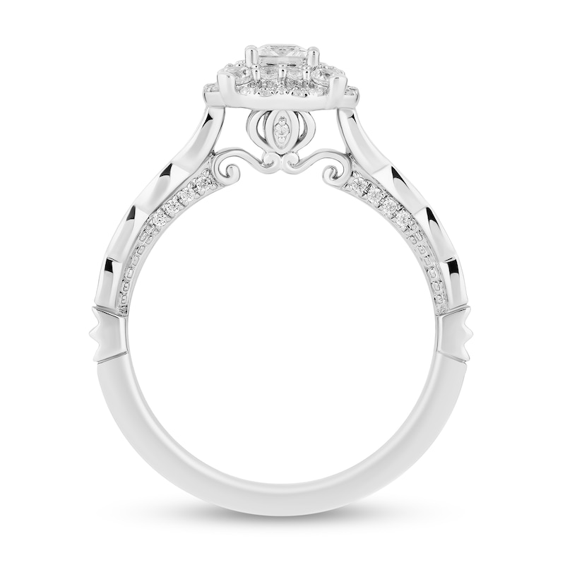 Enchanted Disney Cinderella 0.69 CT. T.W. Princess-Cut Diamond Frame Scallop Shank Engagement Ring in 14K White Gold