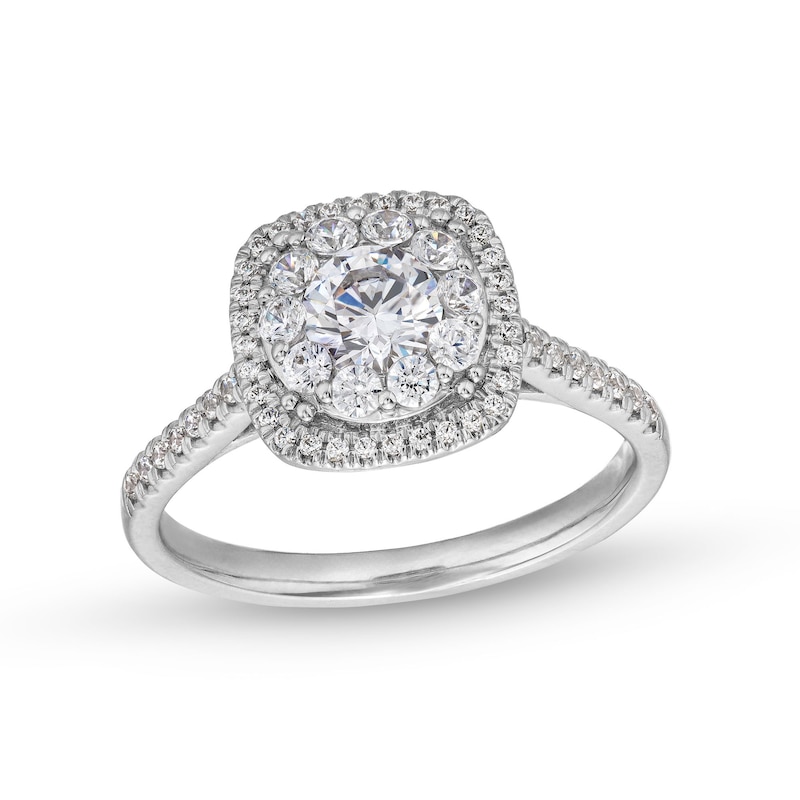 Celebration Canadian Ideal 1.00 CT. T.W. Diamond Cushion Frame Engagement Ring in 14K White Gold (I/I1)|Peoples Jewellers