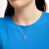 Thumbnail Image 2 of Lab-Created Ruby and White Lab-Created Sapphire Reversible Tilted Open Heart Pendant in Sterling Silver