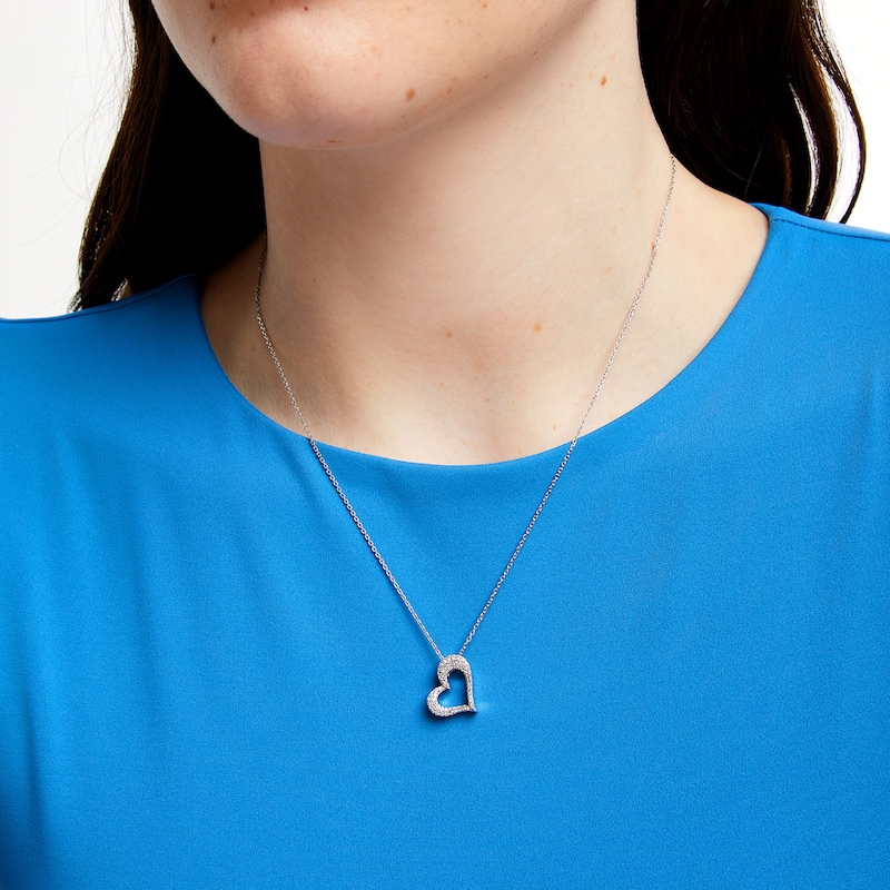 Main Image 2 of Lab-Created Ruby and White Lab-Created Sapphire Reversible Tilted Open Heart Pendant in Sterling Silver