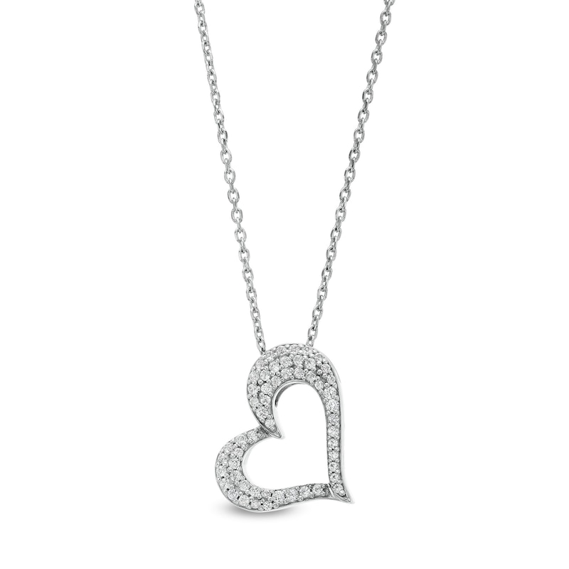 Main Image 3 of Lab-Created Ruby and White Lab-Created Sapphire Reversible Tilted Open Heart Pendant in Sterling Silver