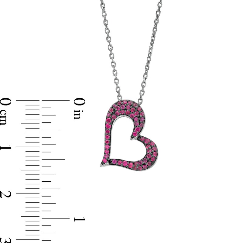 Main Image 5 of Lab-Created Ruby and White Lab-Created Sapphire Reversible Tilted Open Heart Pendant in Sterling Silver