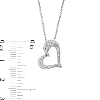 Lab-Created Ruby and White Lab-Created Sapphire Reversible Tilted Open Heart Pendant in Sterling Silver