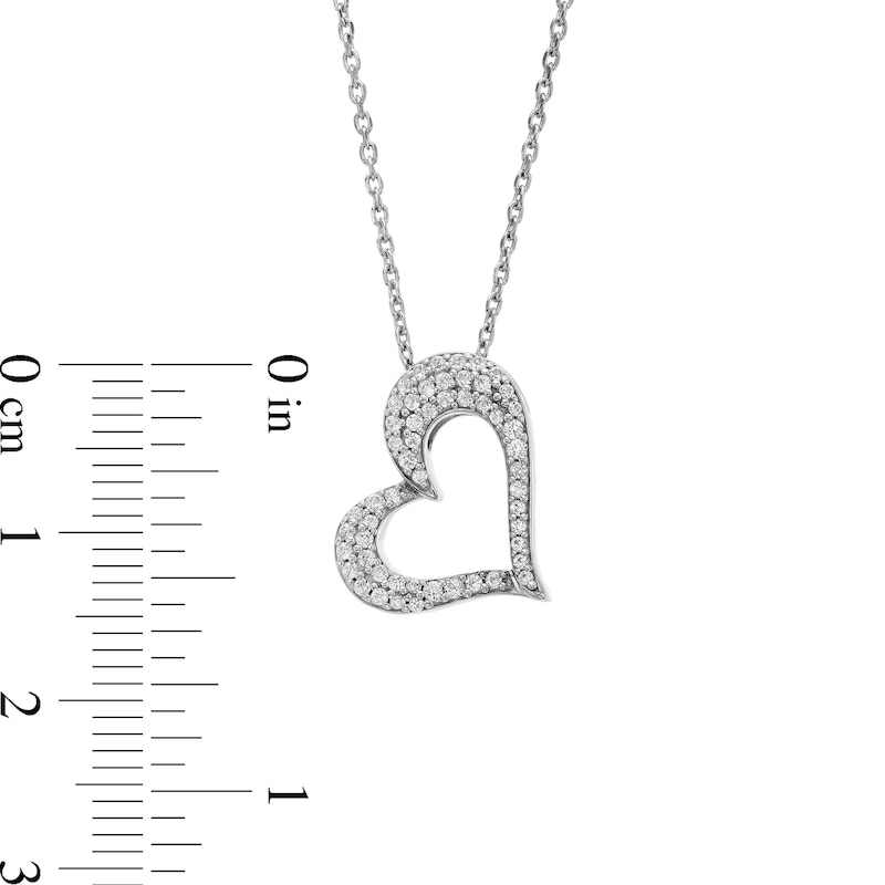 Lab-Created Ruby and White Lab-Created Sapphire Reversible Tilted Open Heart Pendant in Sterling Silver