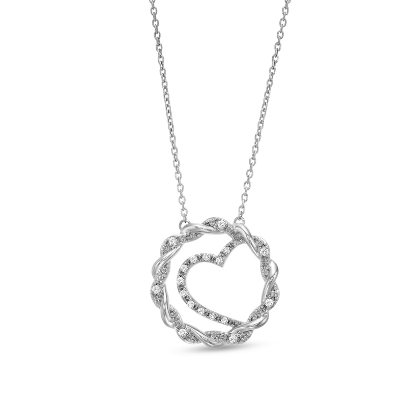 Circle of Gratitude® Collection 0.10 CT. T.W. Diamond and Polished Twist with Offset Heart Necklace in Sterling Silver