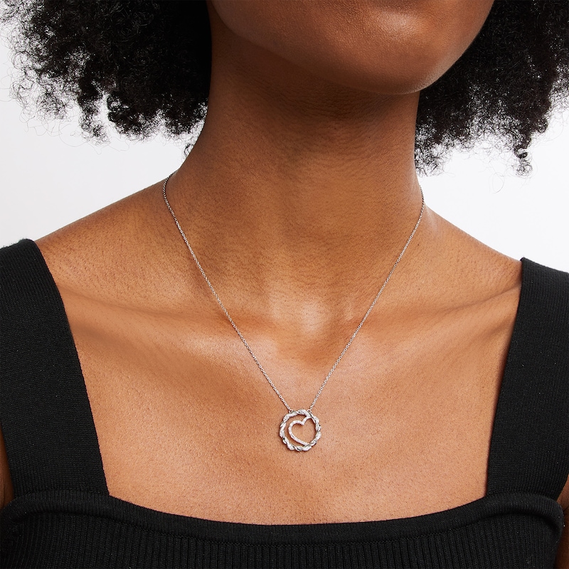 Main Image 2 of Circle of Gratitude® Collection 0.10 CT. T.W. Diamond and Polished Twist with Offset Heart Necklace in Sterling Silver